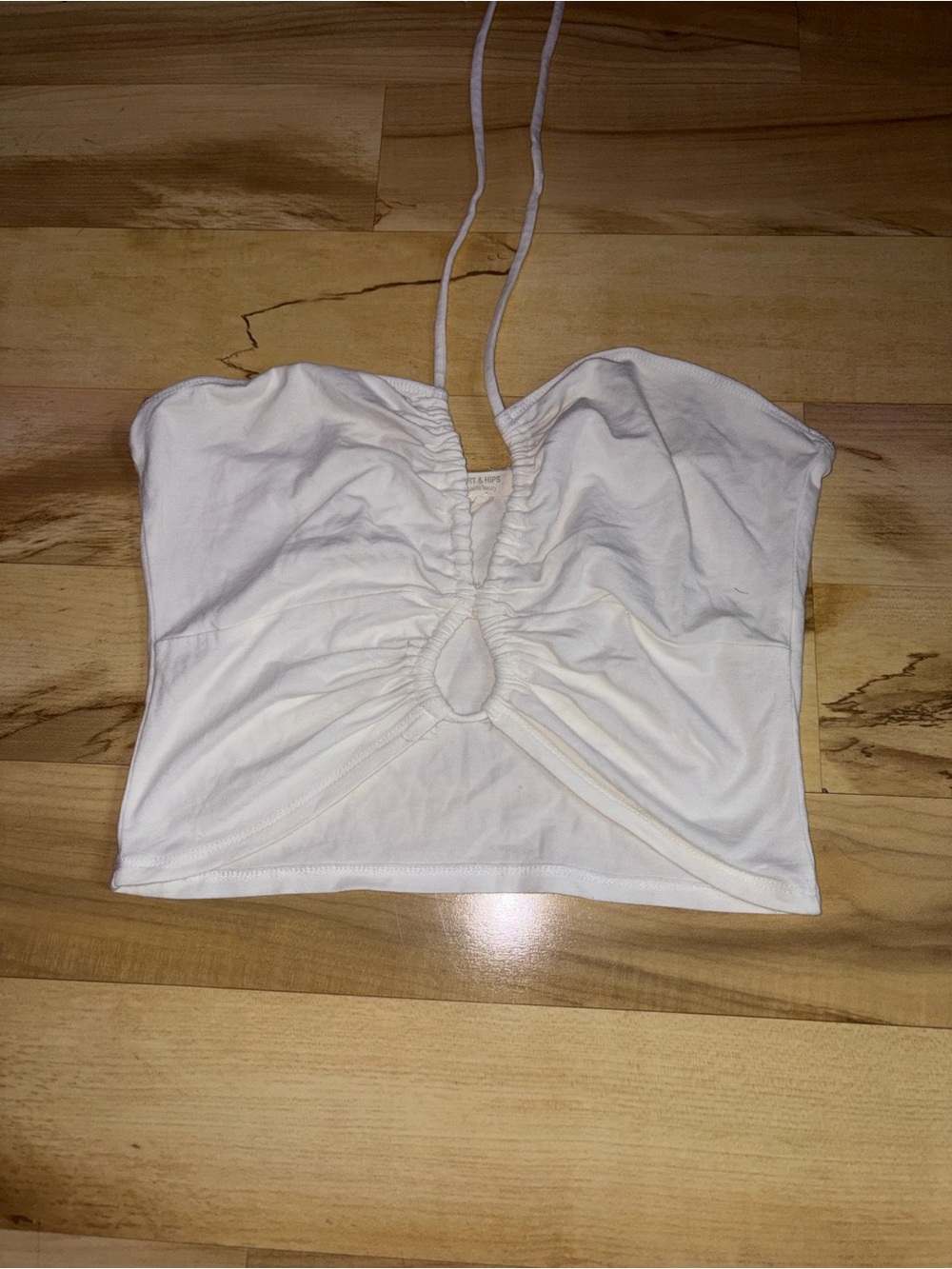 Heart & Hips White Ruched Halter Crop Top